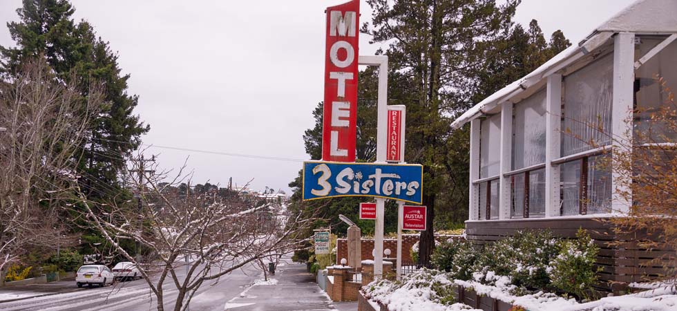 3 Sisters Motel after a fresh snow fall - Katoomba Blue Mountains NSW
